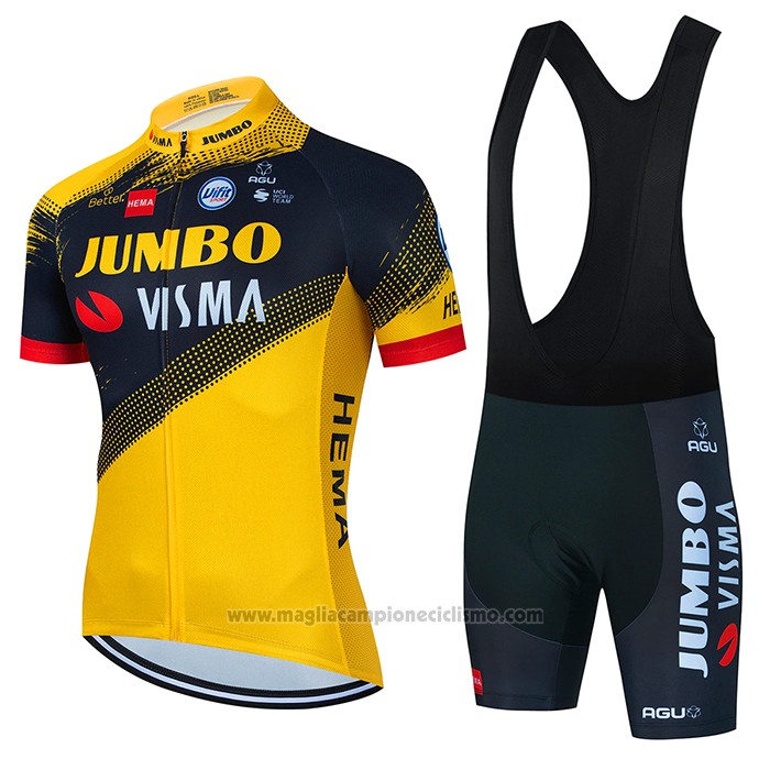 2022 Abbigliamento Ciclismo Jumbo Visma Giallo Nero Manica Corta e Salopette